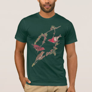 Audubon's Purple Finch Red Birds on Black Larch T-Shirt