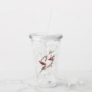 Audubon's Purple Finch Red Birds on Conifer Tree  Acrylic Tumbler