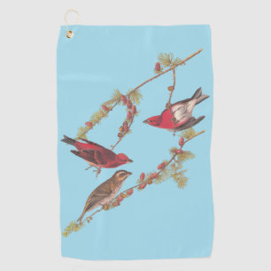 Audubon's Purple Finch Red Birds Vintage Art Golf Towel