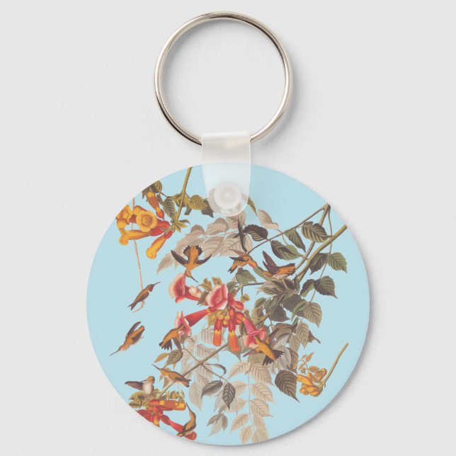 Audubon's Ruby Throated Hummingbirds and Flowers Key Ring (Front)