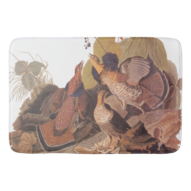 Audubon's Ruffed Grouse on Woodland Floor Bath Mat (Front)