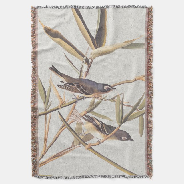 Audubon's Solitary Vireo Flycatcher Birds on Cane Throw Blanket (Front Vertical)