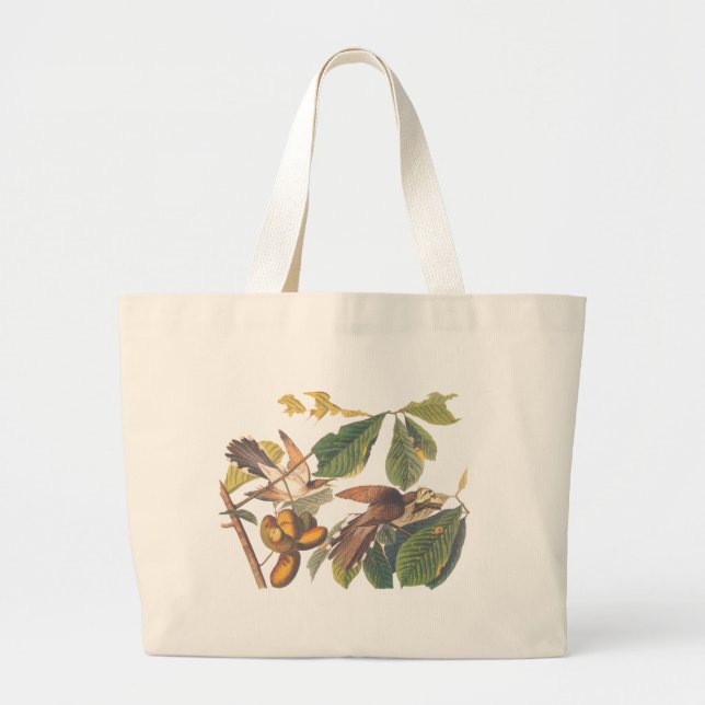 Audubon's Yellow-Billed Cuckoo Birds in Fruit Tree Large Tote Bag (Front)