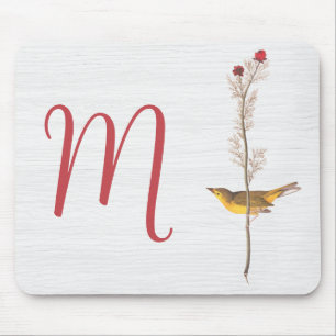 Audubon's Yellow Bird on Flower with Monogram Mouse Mat