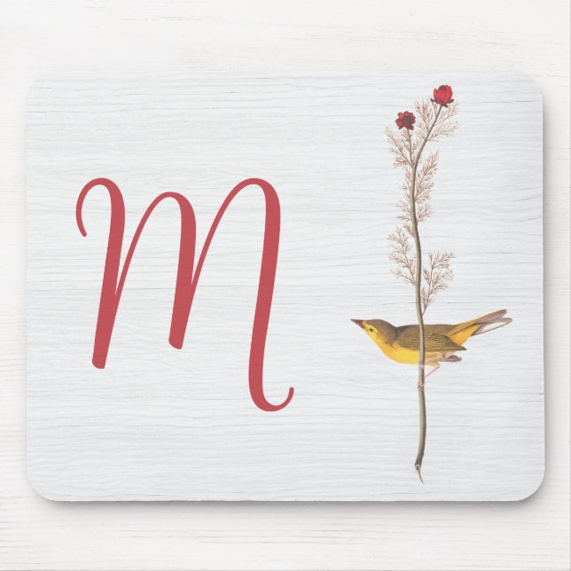 Audubon's Yellow Bird on Flower with Monogram Mouse Mat (Front)
