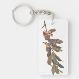 Audubon's Yellowthroat Warbler Bird on Tree Branch Key Ring