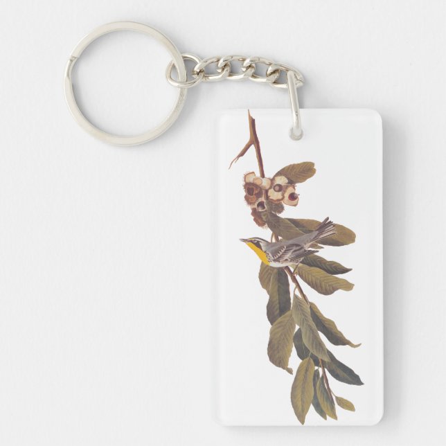 Audubon's Yellowthroat Warbler Bird on Tree Branch Key Ring (Front)