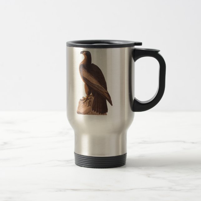 Audubon's Young Bald Eagle on Brown Rock Travel Mug (Right)