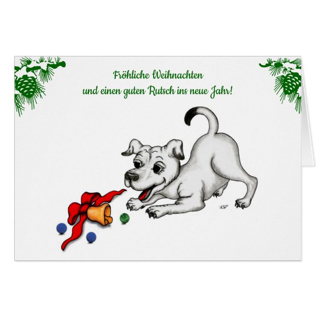 auf Deutsch Weihnachten mit Welpe Glocke und Ball (Front Horizontal)