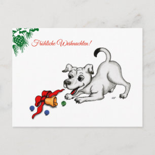 auf Deutsch Weihnachten mit Welpe Glocke und Ball Holiday Postcard