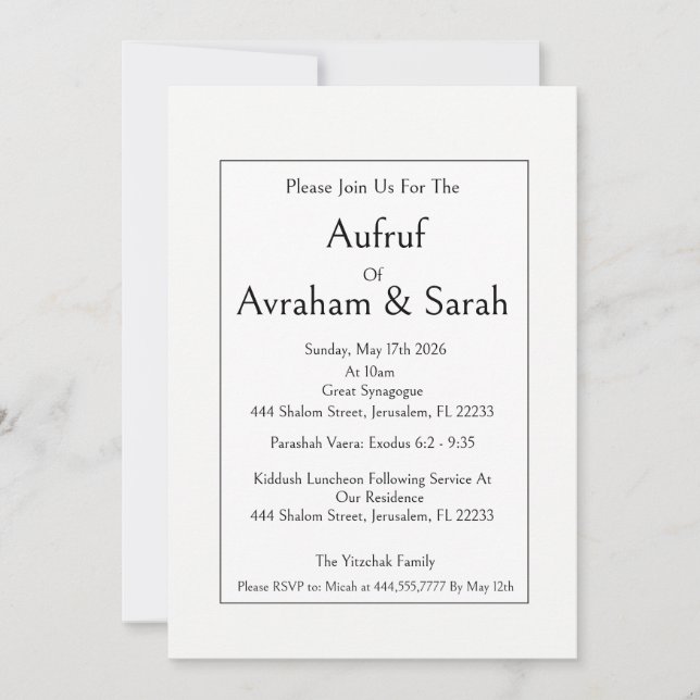 Aufruf Jewish Wedding Engagement Invite, Modern Invitation (Front)