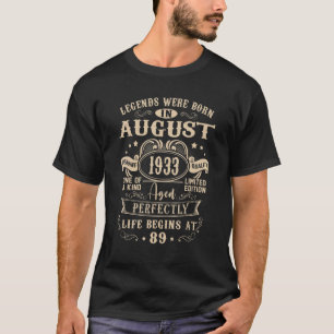 August 1933 89th Birthday 89 Year Old Men Women 1 T-Shirt