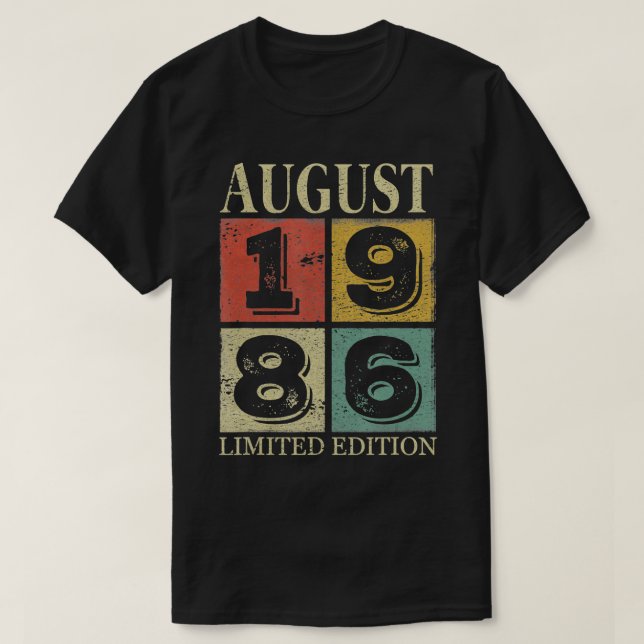 August 1986 35th Year Old Birthday Gift For Men Wo T-Shirt (Design Front)