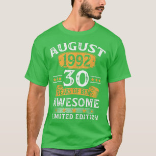 August 1992 30 Years Old Gift For Men Vintage 30th T-Shirt