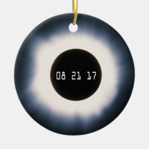 August 2017 Total Solar Eclipse in Black and White Ceramic Tree Decoration