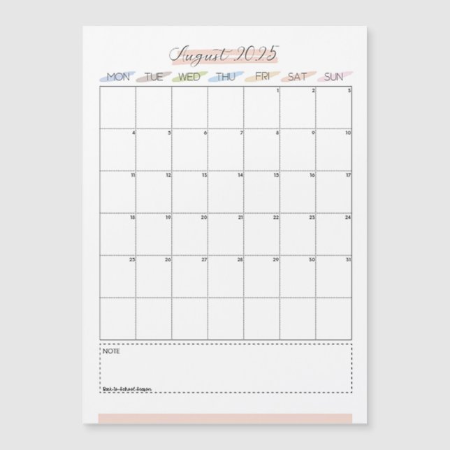 August 2025 Magnetic Calendar (Front)