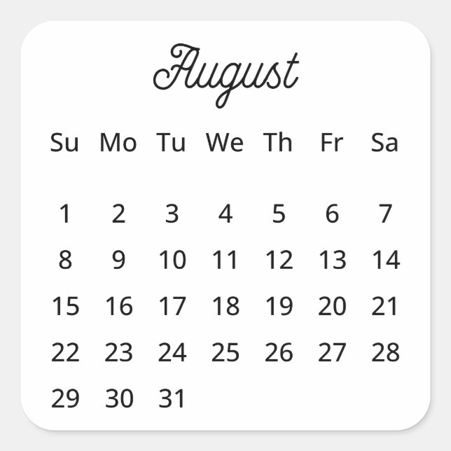August 2027 Flex Start Calendar  Square Sticker (Front)