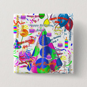August, 2 Birthday Square Button