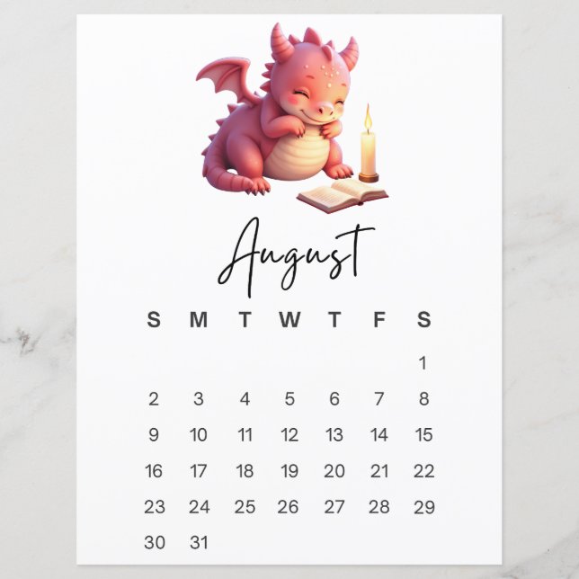 August Baby Dragon Storybook Fantasy Calendar  (Front)
