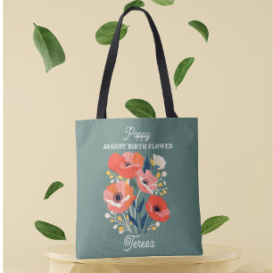 August Birth Flower Custom Name Tote Bag