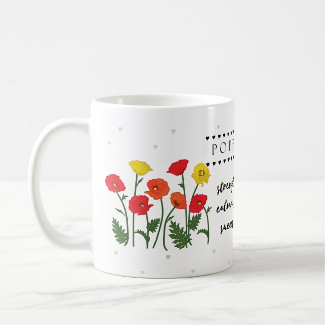 August Birth Flower Mug with Flower Meanings (Left)