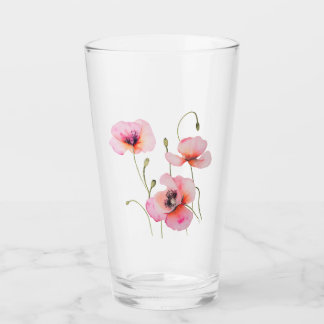 August birth flower Pink poppies NO LETTERING Glass