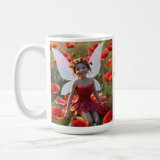 August Birth Flower - Poppy Flower Fairy -  Coffee Mug (Left)