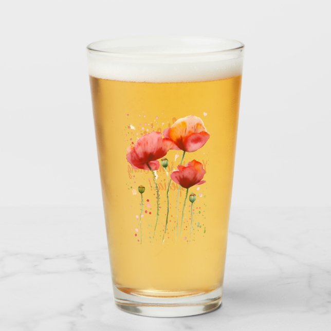 August birth flower Red poppies Watercolor Floral Glass (Front Filled)