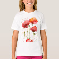 August birth flower Red poppies Watercolor Floral
