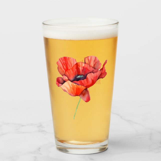 August birth flower Red poppy Watercolor Floral Glass (Front Filled)