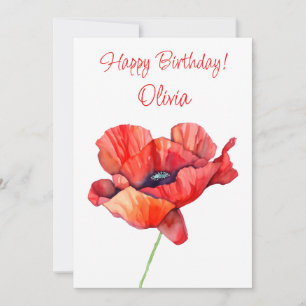 August birth flower Red poppy Watercolor Floral Holiday Card
