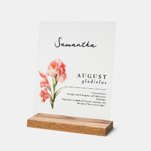 August Birth Month Flower Gladiolus Personalised Acrylic Sign