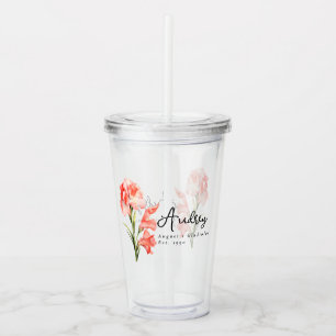 August Birth Month Flower Gladiolus Personalised Acrylic Tumbler