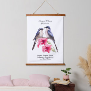 August Birth Month Flower Gladiolus with Birds Hanging Tapestry