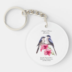 August Birth Month Flower Gladiolus with Birds Key Ring