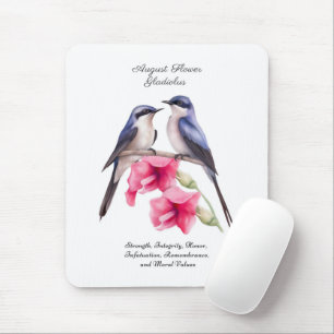  August Birth Month Flower Gladiolus with Birds Mouse Mat