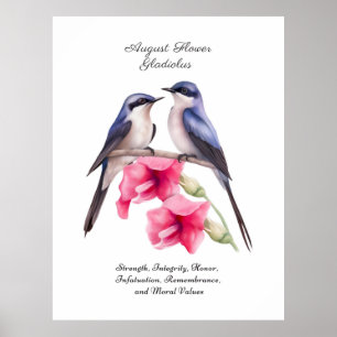 August Birth Month Flower Gladiolus with Birds Poster