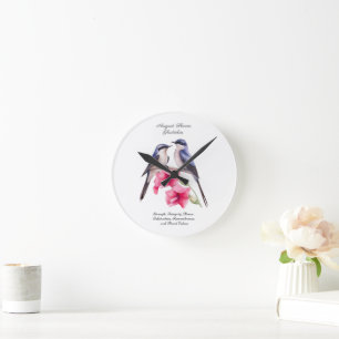 August Birth Month Flower Gladiolus with Birds Round Clock