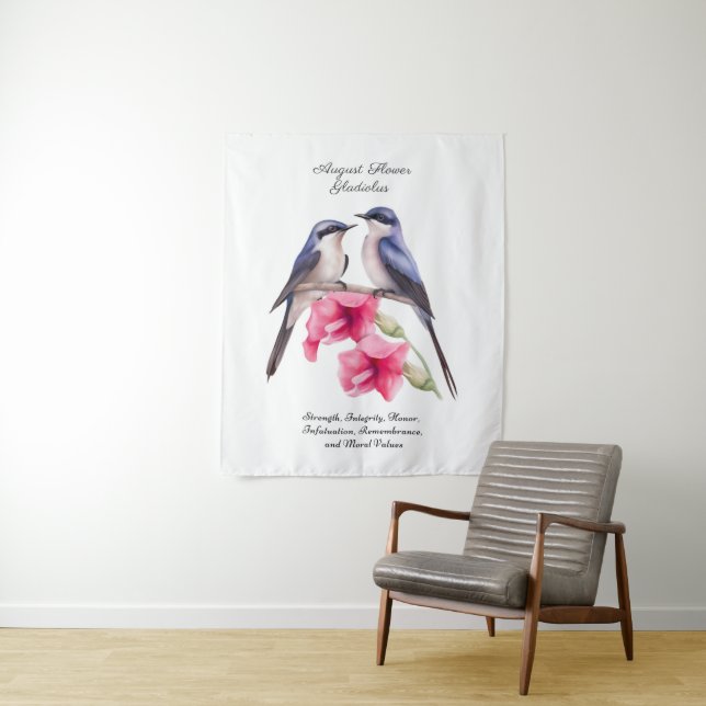  August Birth Month Flower Gladiolus with Birds Tapestry (In Situ)
