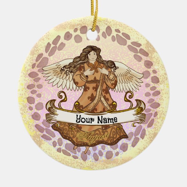 August Birthday Angel Ceramic Tree Decoration (Front)