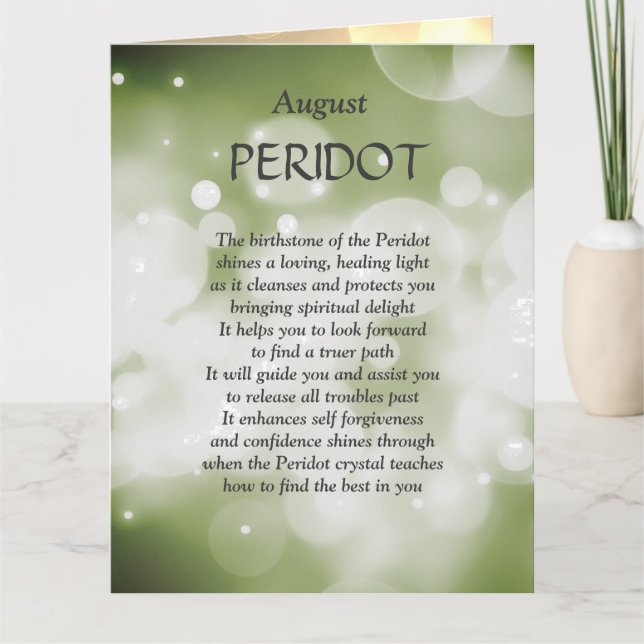 August birthday birthstone Peridot Greeting Card. Card (Front)