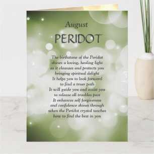August birthday birthstone Peridot Greeting Card. Card