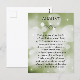 August birthday birthstone Peridot  Postcard