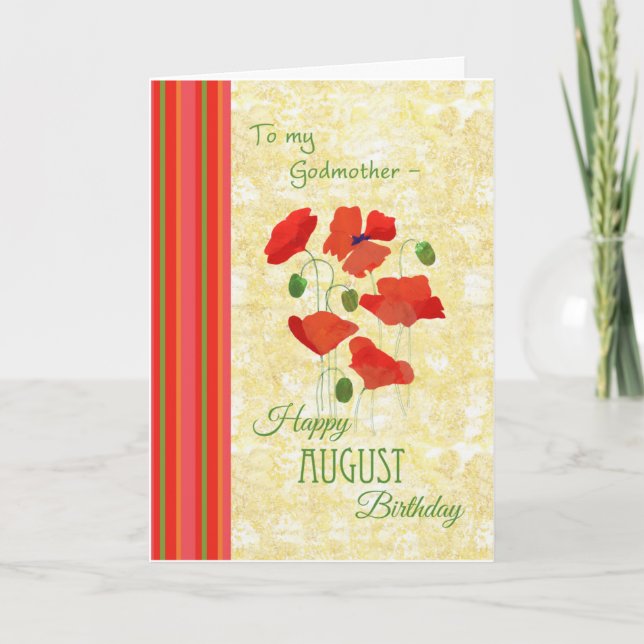 August Birthday Card for Godmother, Poppies (Front)