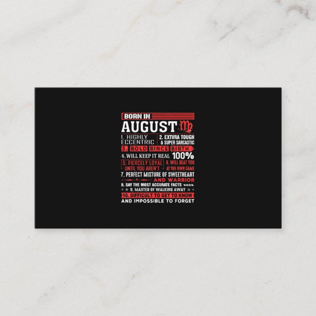 August Birthday Gifts - Born In August Virgo Business Card (Front)