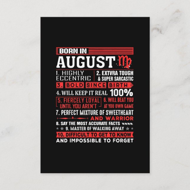 August Birthday Gifts - Born In August Virgo Enclosure Card (Front)
