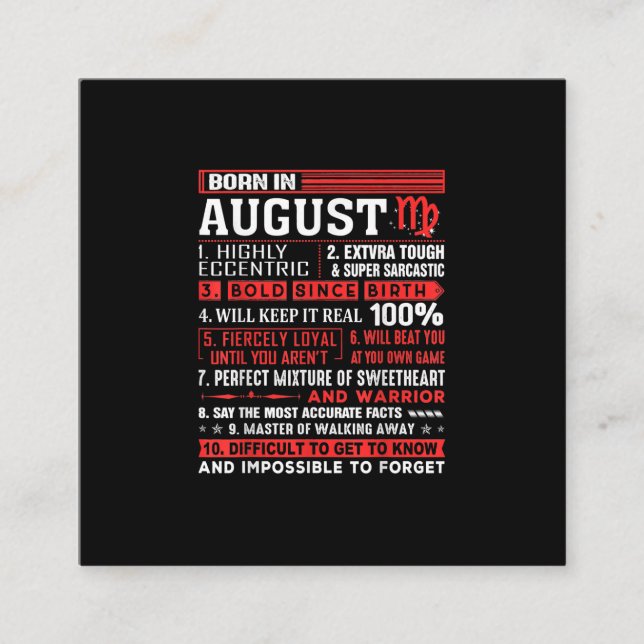August Birthday Gifts - Born In August Virgo Square Business Card (Front)