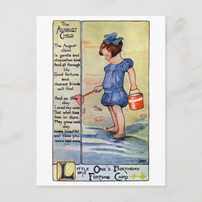 August Birthday Girl at the Beach Postcard (Front)