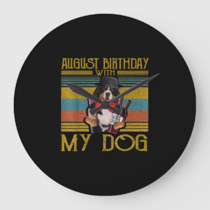 August Birthday With My Bemese Moutain Dog 2020 Large Clock