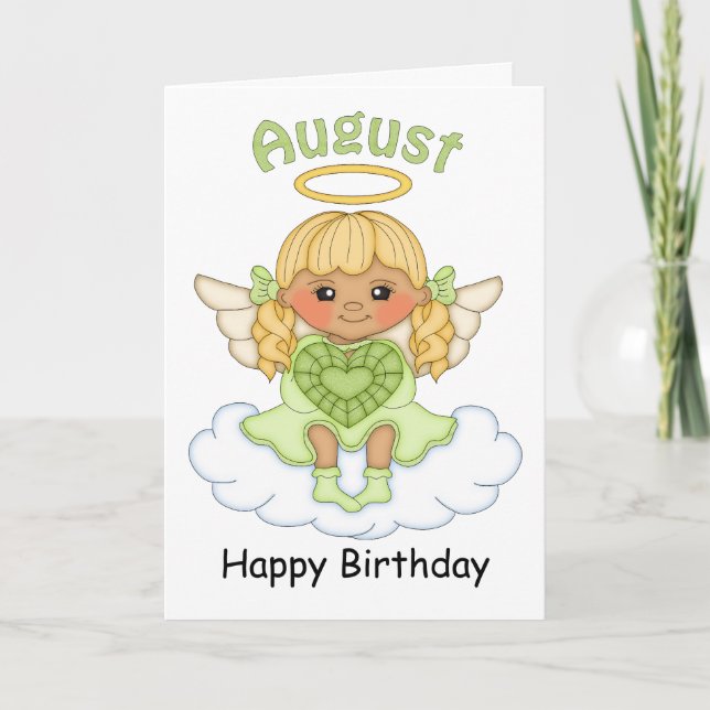 August Birthstone Angel Blonde Birthday Card (Front)